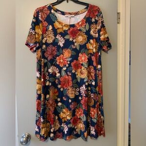 Loft Navy Blue Fall Floral Midi Dress - Size 16/18